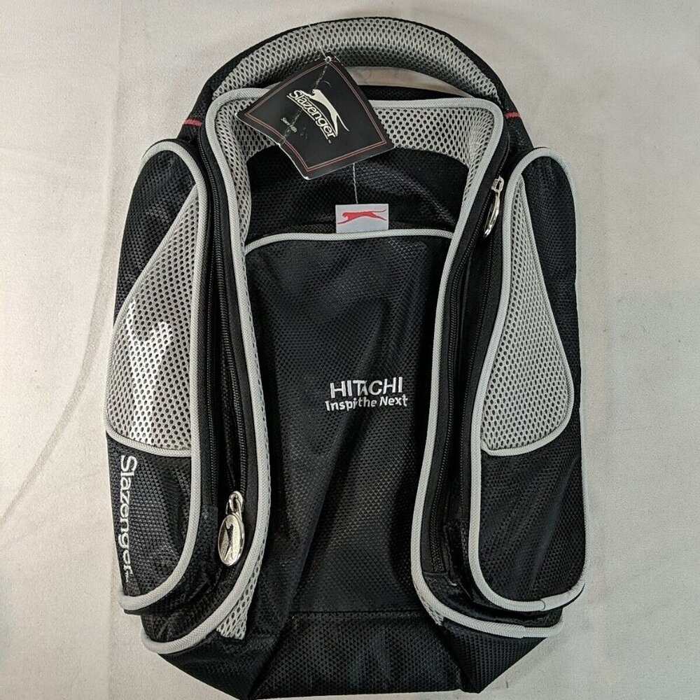 Hitachi Slazenger Shoe Bag Black Grey NWT NEW WITH TAGS Lee's Zip Around Pockets